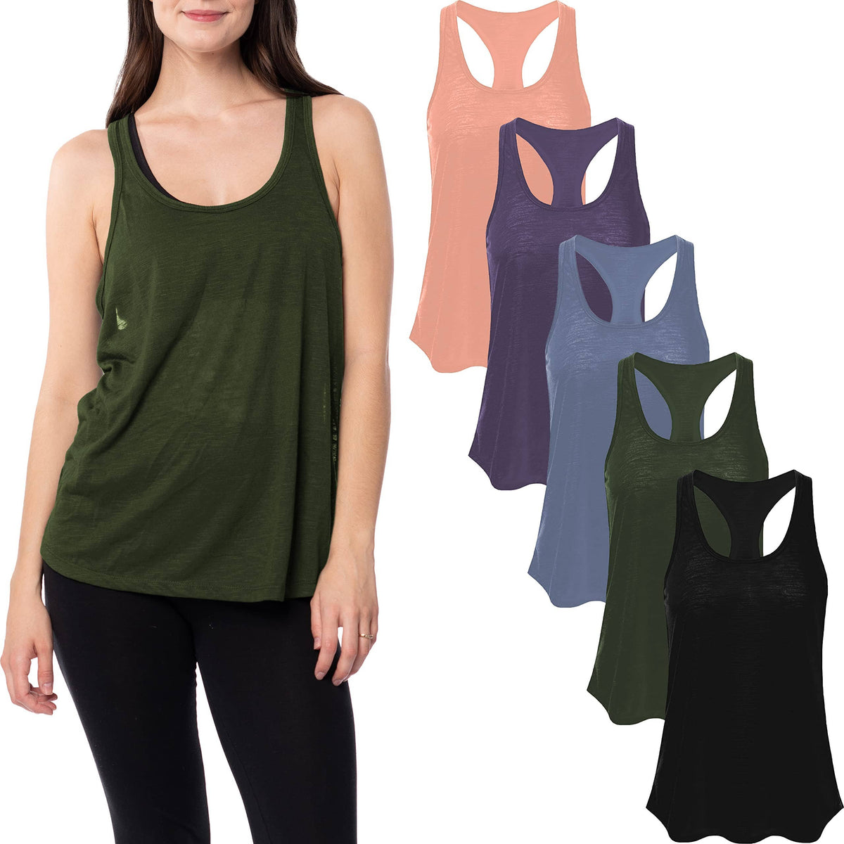 5 Pack Women's Racerback Rayon-Stretch Tank Tops