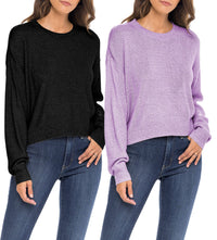 Sexy Basics Women's Long-Sleeve Midweight Cozy Crewneck Sweater | Multi Packs