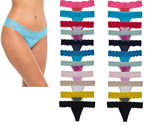 Sexy Basics Women's Thin Lace Hollowed Out T Back Low V Waisted Sexy Cheeky Thong | See Through Panties -Multi Packs