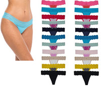 Sexy Basics Women's Thin Lace Hollowed Out T Back Low V Waisted Sexy Cheeky Thong | See Through Panties -Multi Packs