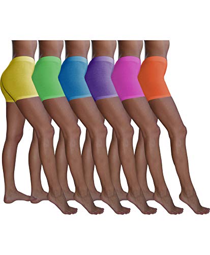 Women's 6 Pack Cotton Stretch Light Weight Boyshort Boxer Brief Undershorts