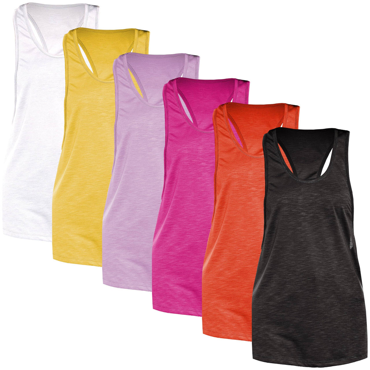 6 Pack Women's Wide Arm-Hole Racerback Poly-Slub Tank Top