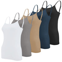 Sexy Basics Women's 5 Pack Cotton Rayon Stretch Cami Tank | Adjustable Spaghetti Strap Tank Top