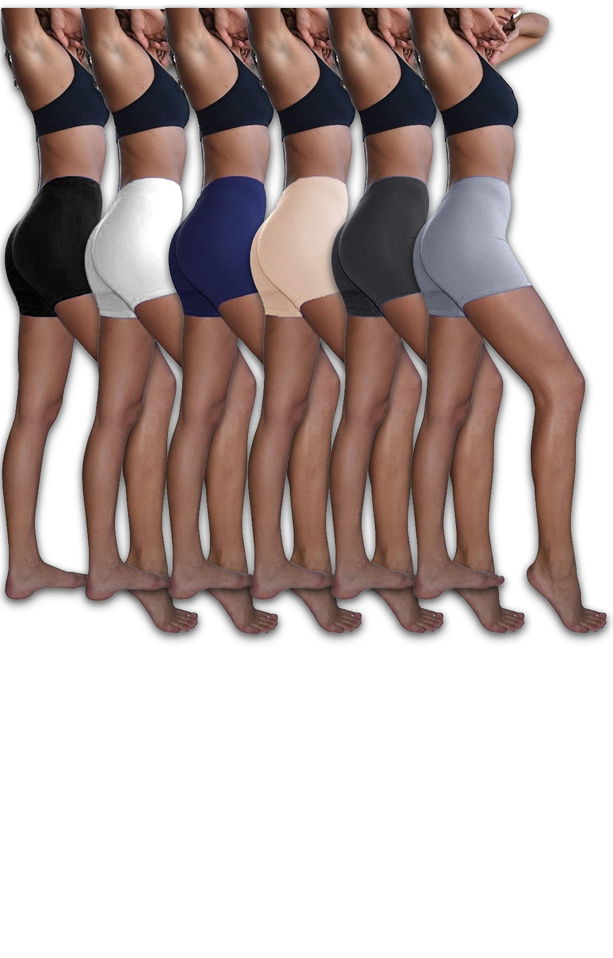 Women's 6 Pack Cotton Stretch Light Weight Boyshort Boxer Brief Undershorts