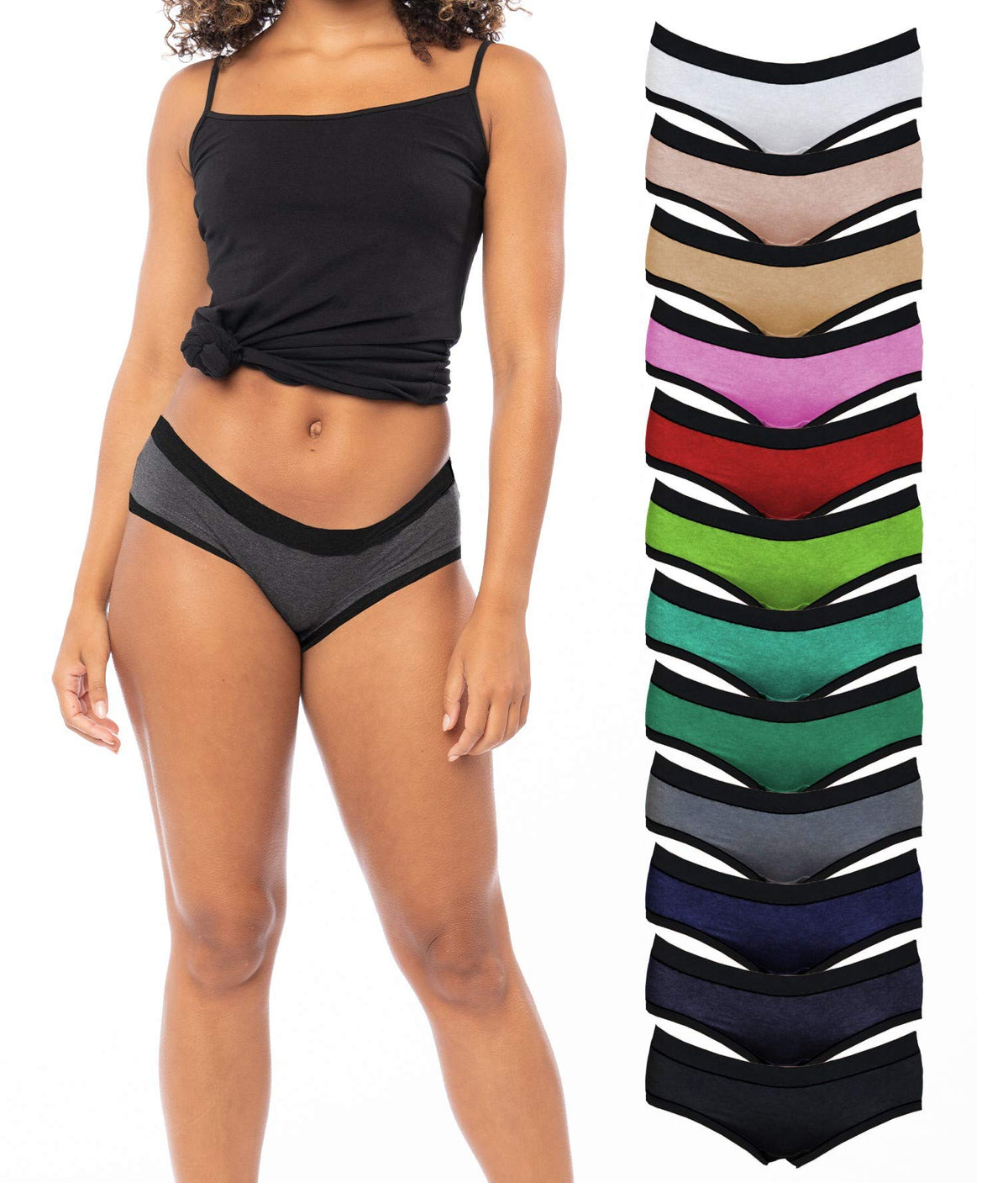 Sexy Basics Women's Hipster Panties | Ultra-Soft Cotton Stretch Underwear-Pack of 12