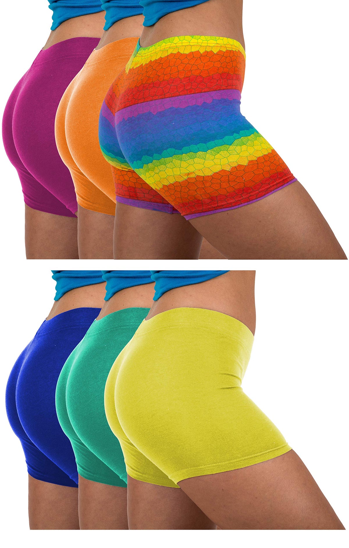 Women's 6 Pack Cotton Stretch Light Weight Boyshort Boxer Brief Undershorts