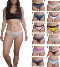 12 Pack Women's Lace Trim Cotton-Spandex Bikini Panties