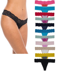 Sexy Basics Women's Thin Lace Hollowed Out T Back Low V Waisted Sexy Cheeky Thong | See Through Panties -Multi Packs