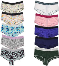 10 Pack Women's Lace Trim Nylon-Spandex Boyshort Briefs