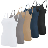 Sexy Basics Women's 5 Pack Cotton Rayon Stretch Cami Tank | Adjustable Spaghetti Strap Tank Top