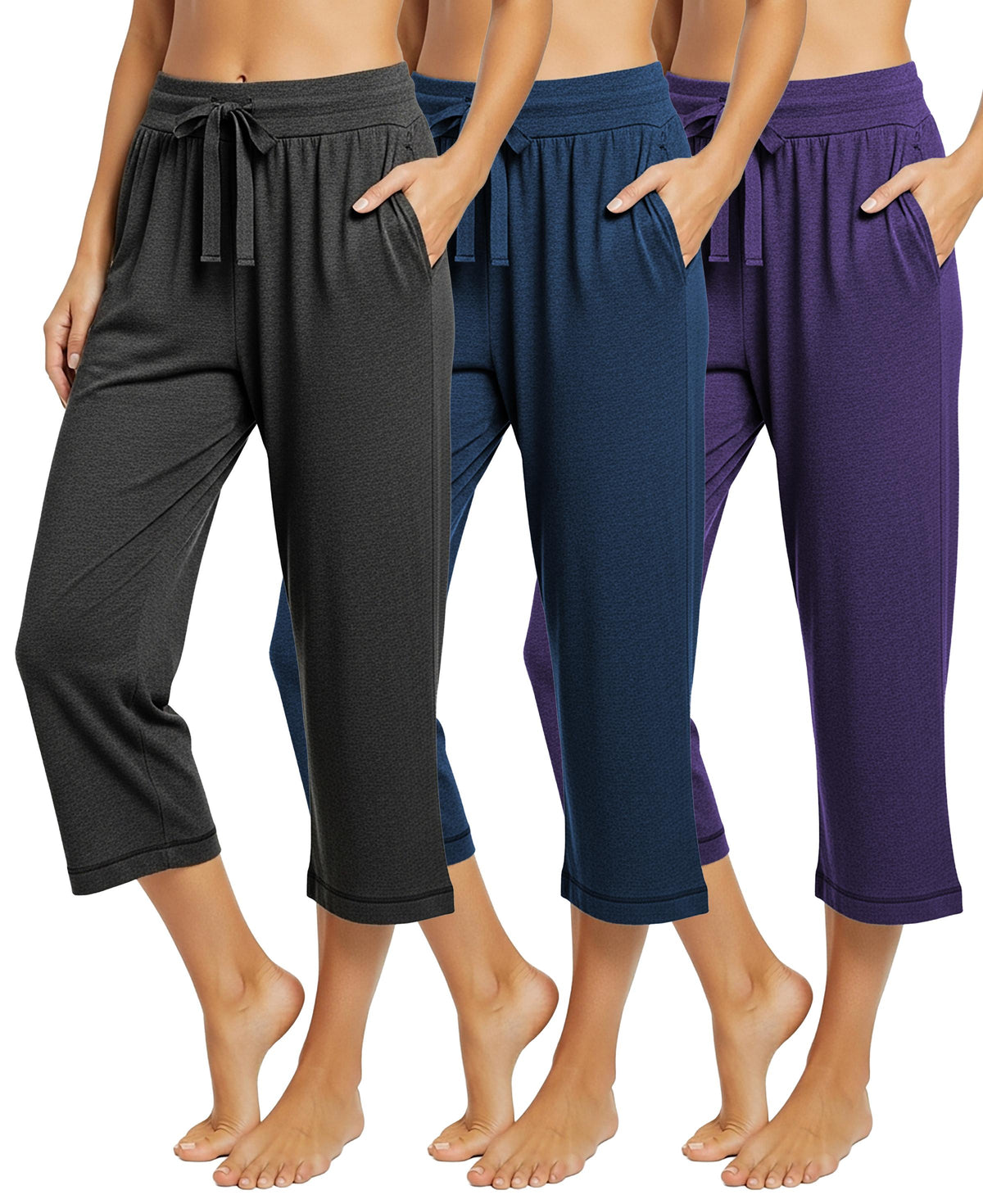 3 Pack Women's French Terry Drawstring Capri Sweatpants