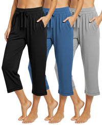 3 Pack Women's French Terry Drawstring Capri Sweatpants