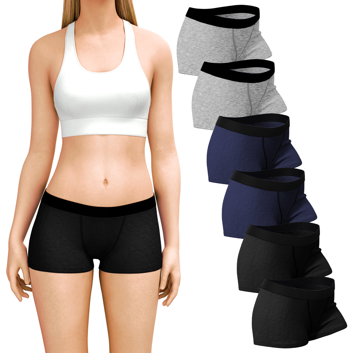 6 Pack Women's Modern Cotton Boy Short Boxer Brief Panties