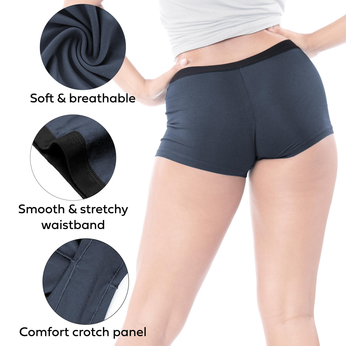 6 Pack Women's Modern Cotton Boy Short Boxer Brief Panties