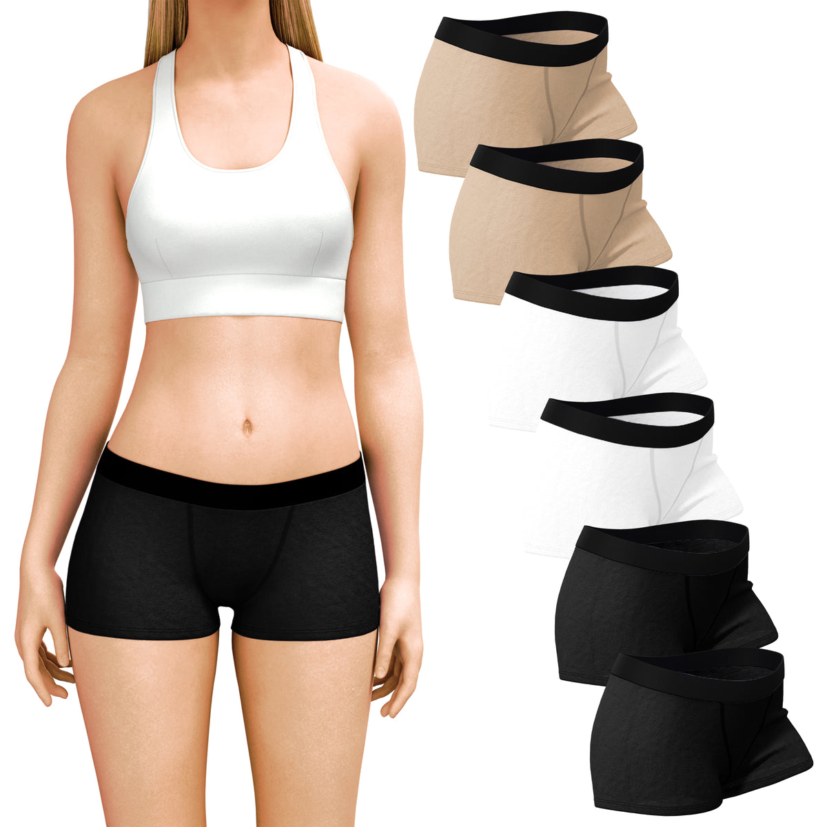 6 Pack Women's Modern Cotton Boy Short Boxer Brief Panties