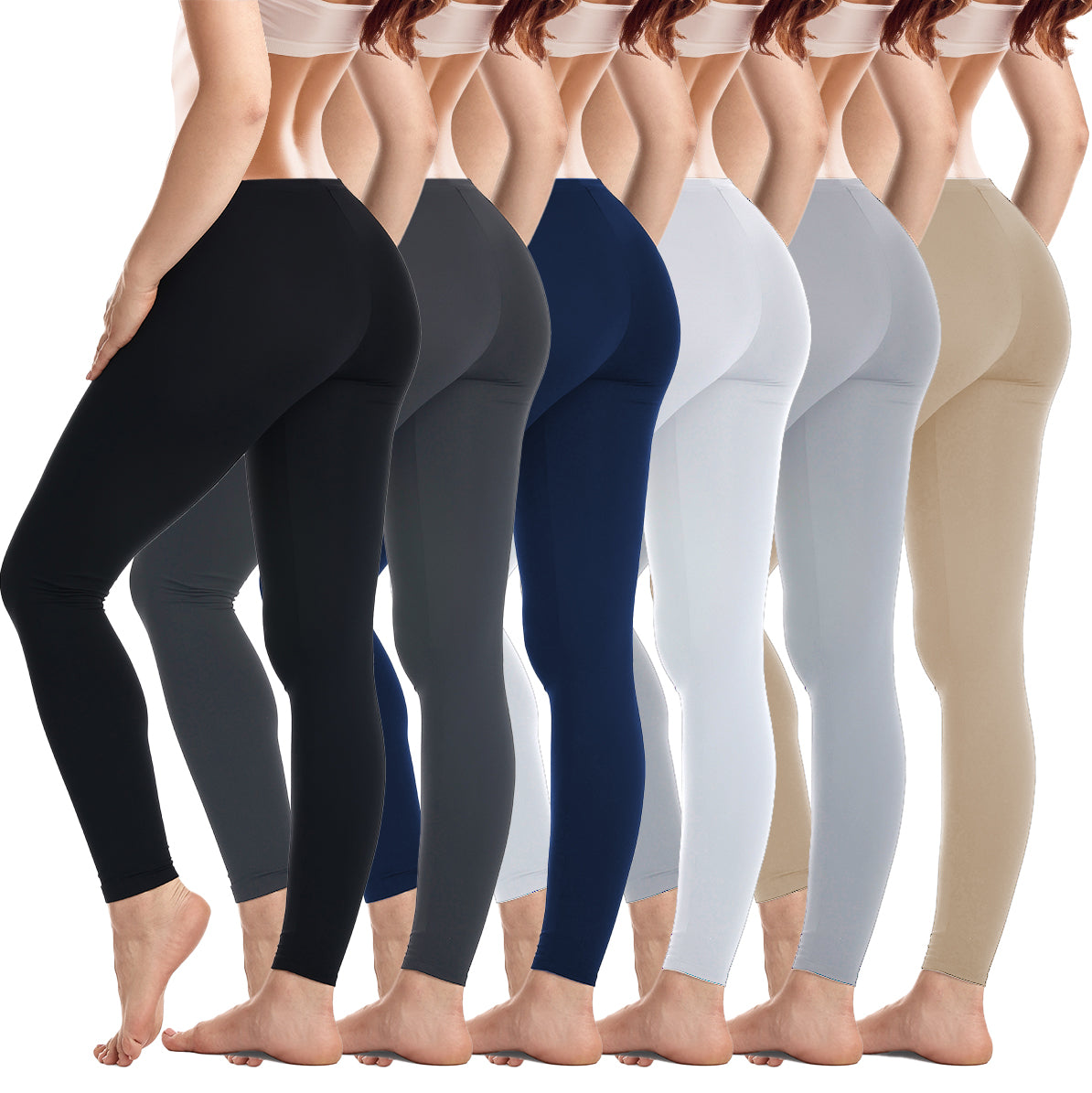 6 Pack Women's Cotton-Spandex Full-Length Leggings