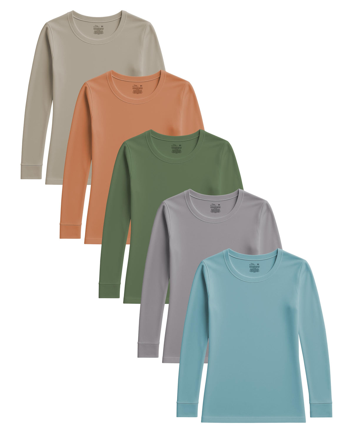 Women's 5 Pack Casual & Active Basic Cotton Stretch Long Sleeve Round Crew Neck Athletic T-Shirt Tops
