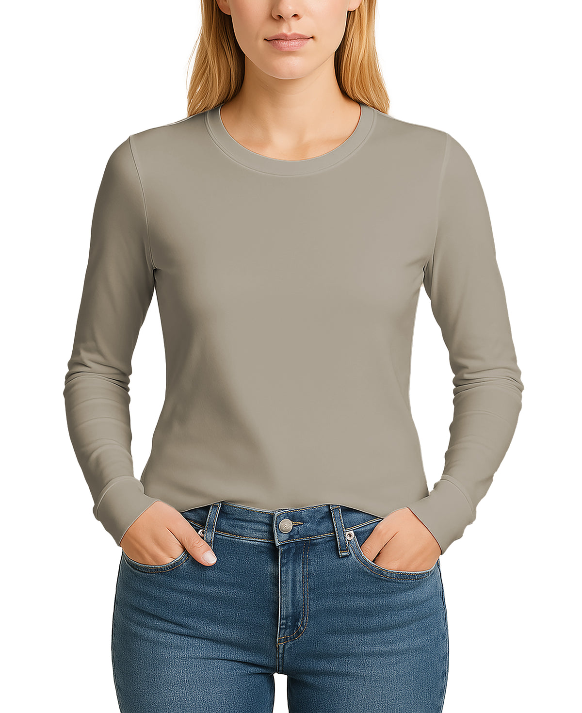 Women's 5 Pack Casual & Active Basic Cotton Stretch Long Sleeve Round Crew Neck Athletic T-Shirt Tops