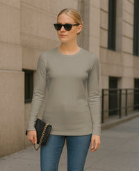 Women's 5 Pack Casual & Active Basic Cotton Stretch Long Sleeve Round Crew Neck Athletic T-Shirt Tops