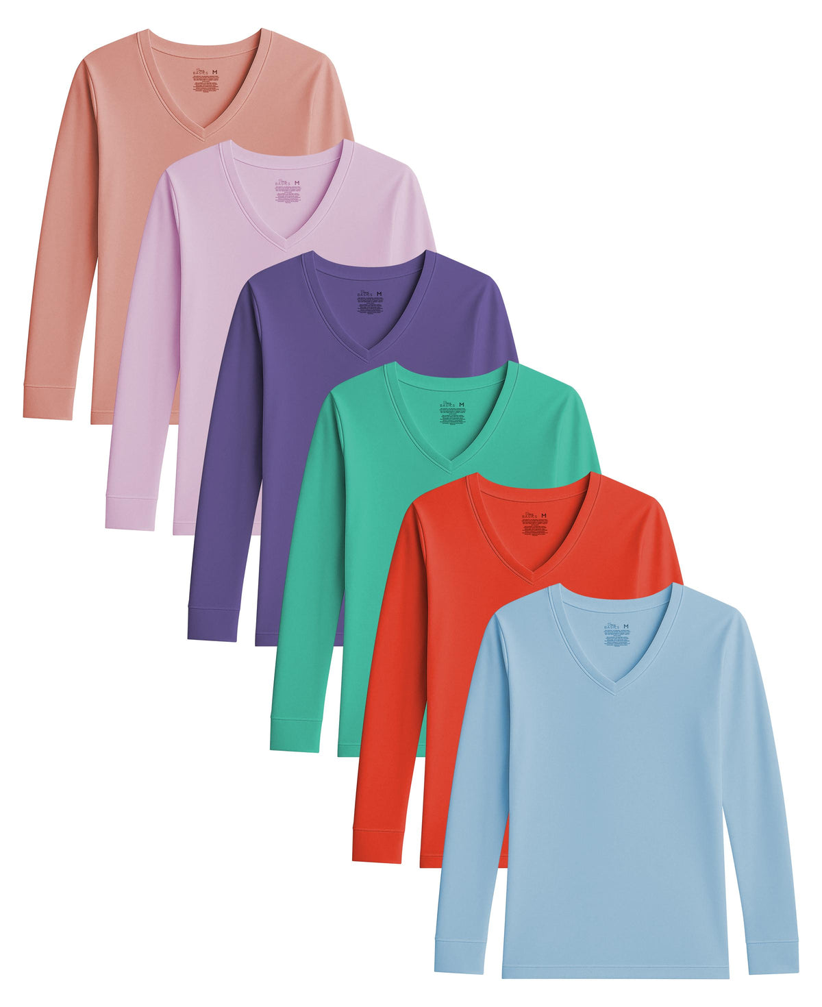 6 Pack Women's V-Neck Base Layer Long Sleeve Top
