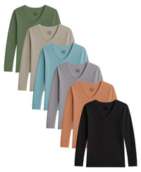 6 Pack Women's V-Neck Base Layer Long Sleeve Top