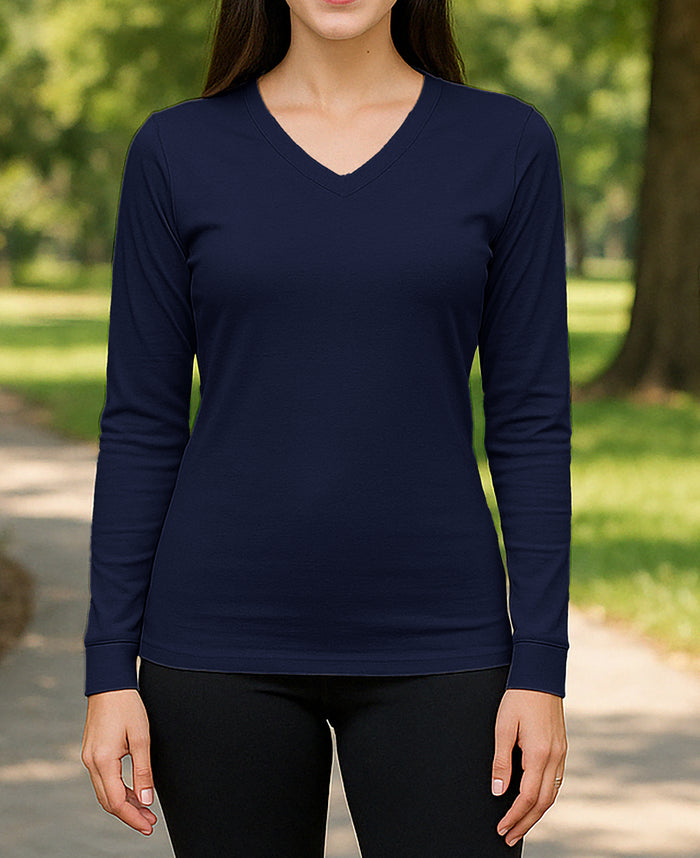 Sexy Basics Women's 5 Pack Casual & Active Basic Cotton Stretch Color Long Sleeve T-Shirt V- Neck Athletic Tops