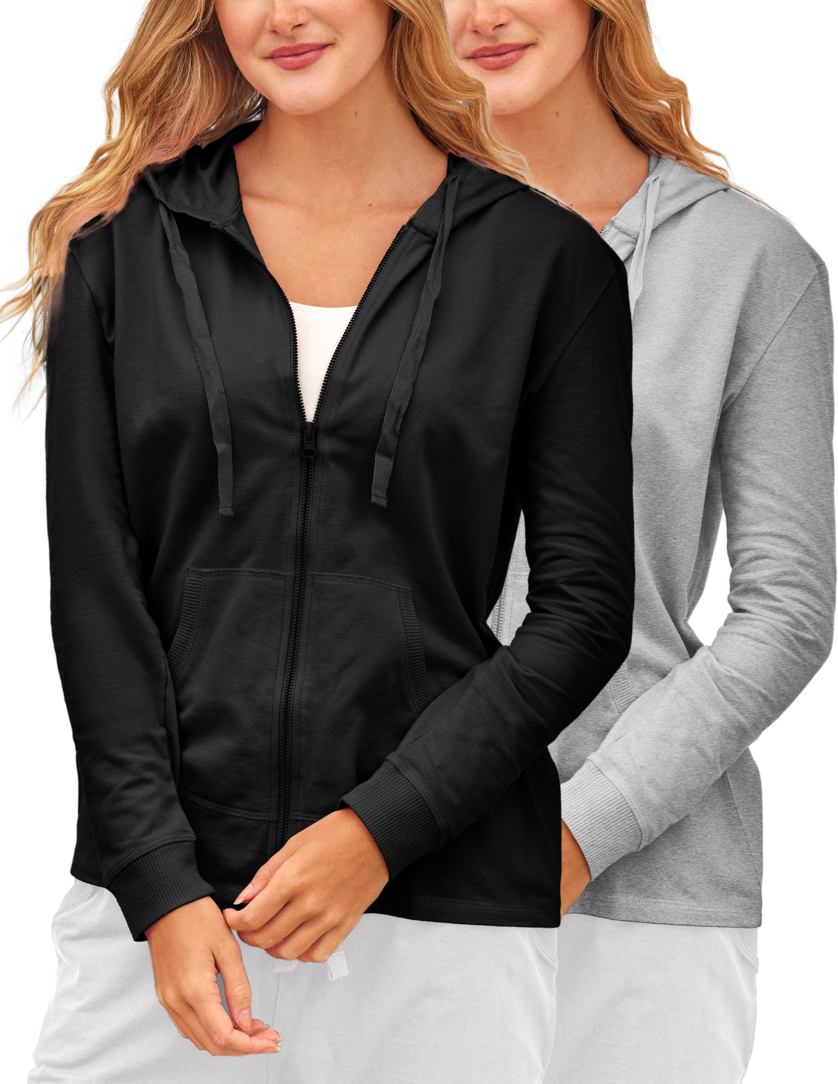 Women's French Terry Fleece Full-Zip Hoodie | All Season Cotton Knit Jacket | Multi Packs & Colors