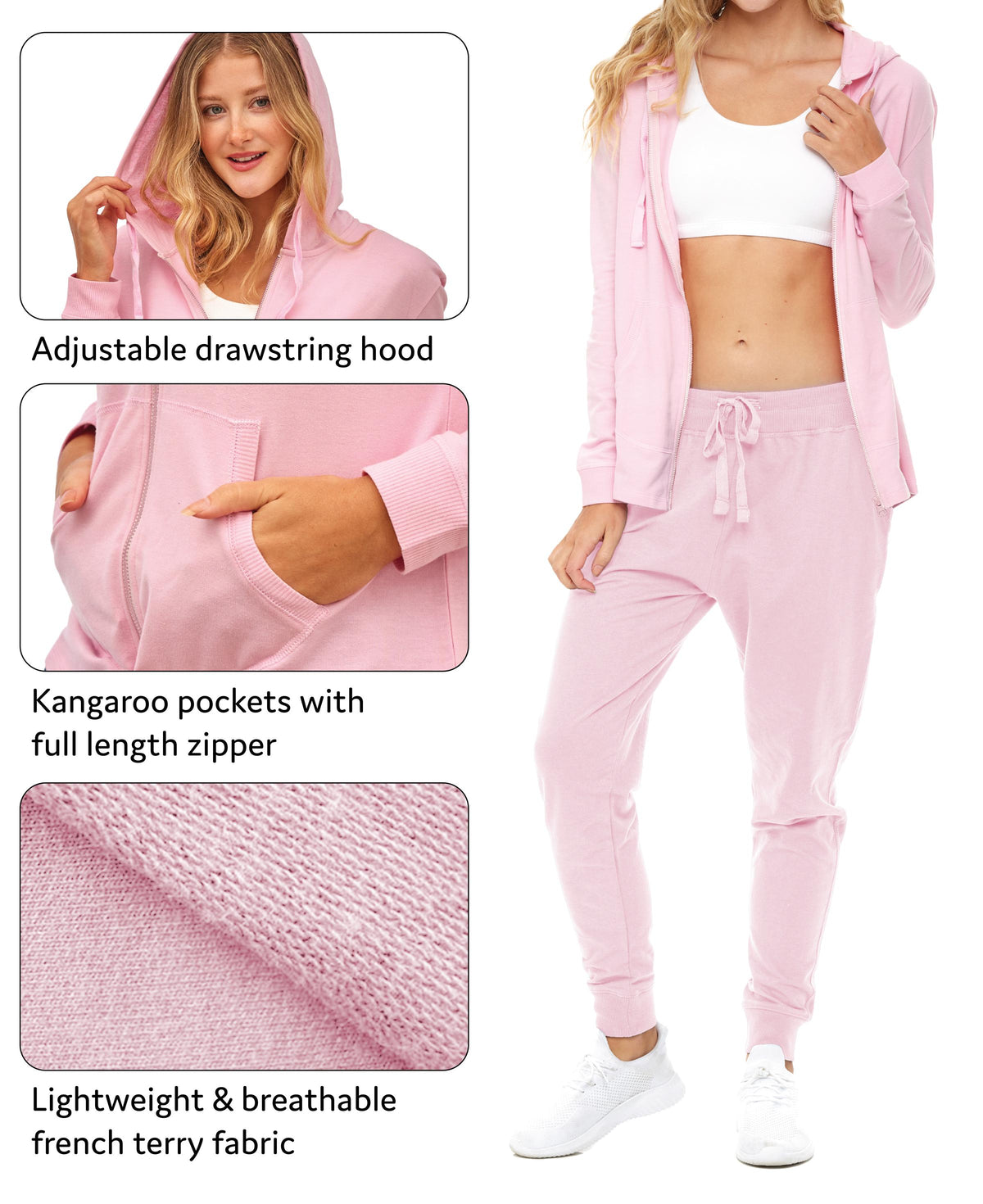 Women's French Terry Fleece Full-Zip Hoodie | All Season Cotton Knit Jacket | Multi Packs & Colors