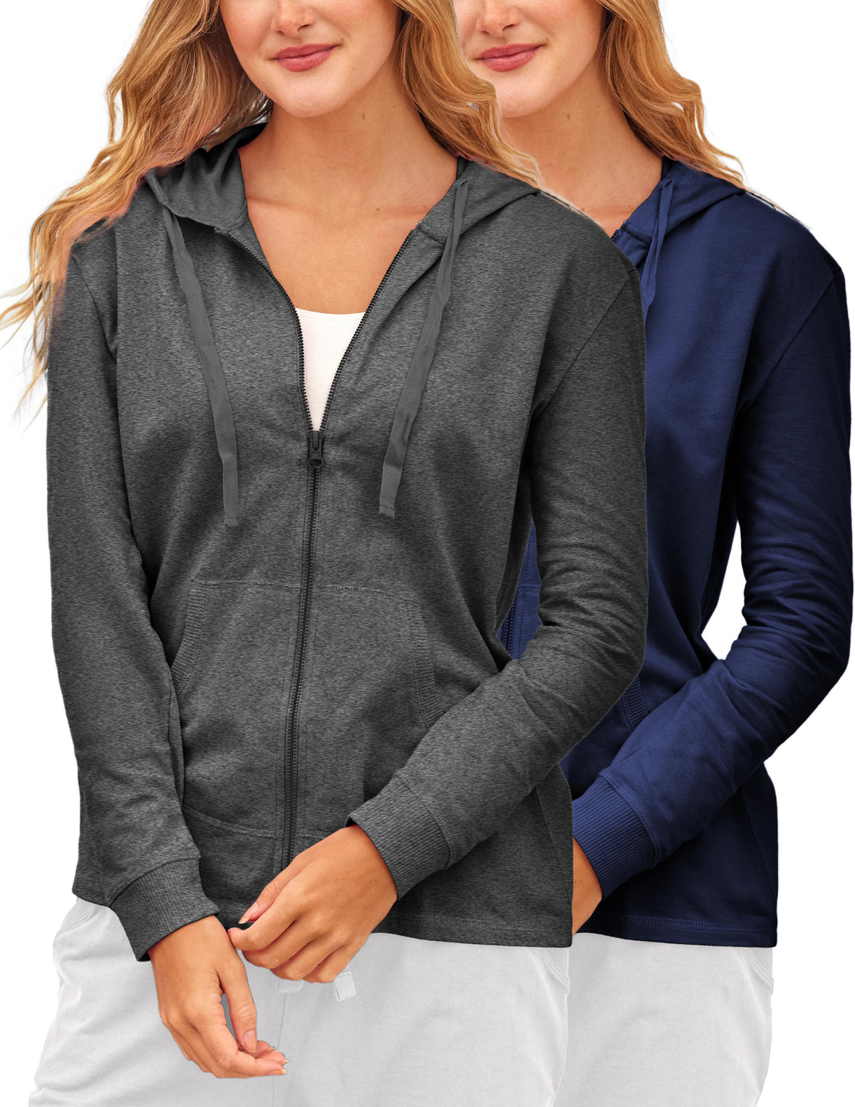 Women's French Terry Fleece Full-Zip Hoodie | All Season Cotton Knit Jacket | Multi Packs & Colors