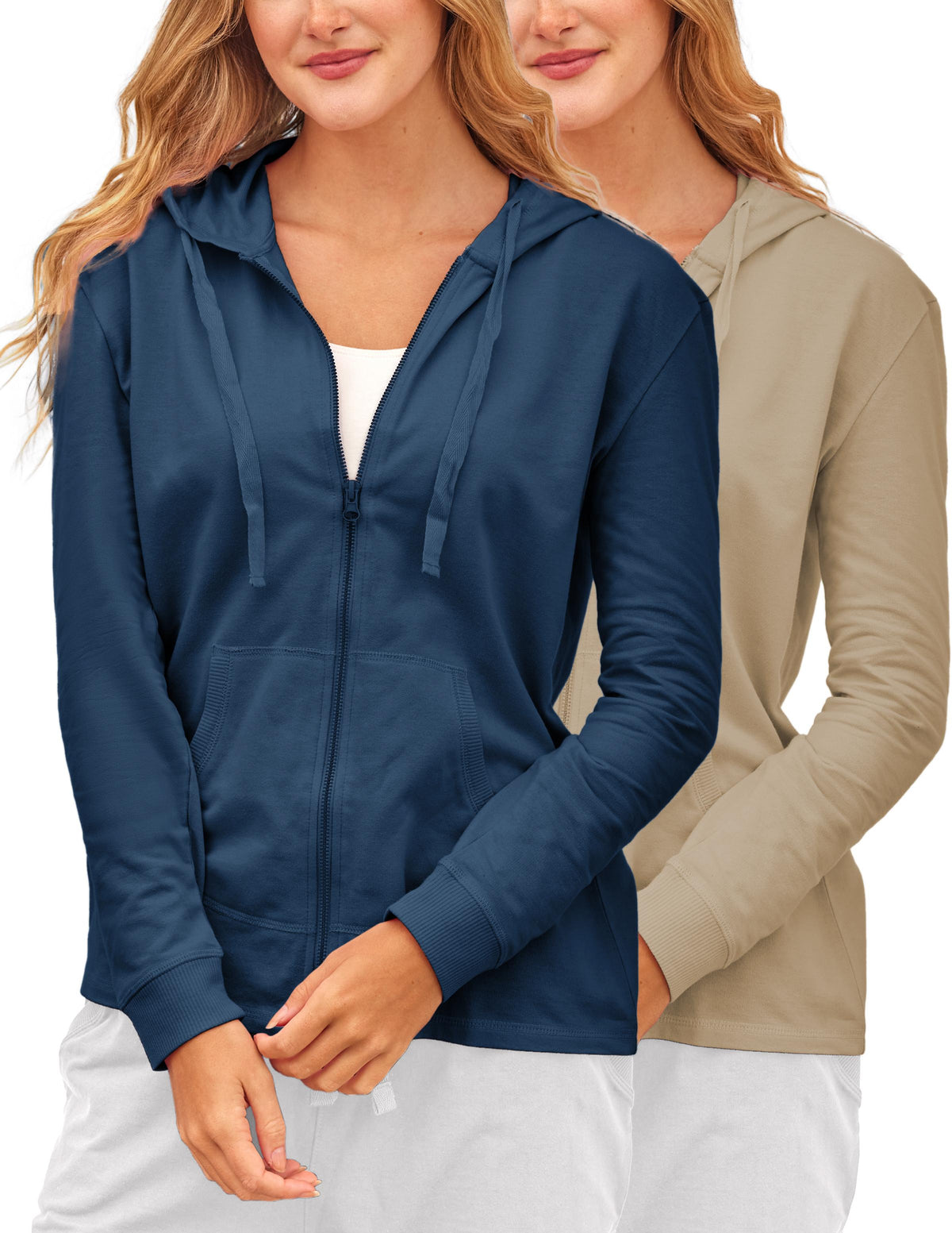 Women's French Terry Fleece Full-Zip Hoodie | All Season Cotton Knit Jacket | Multi Packs & Colors