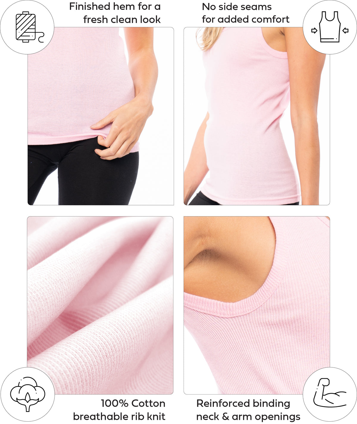 Women's Basic 100% Cotton Ribbed Tank Top Undershirt