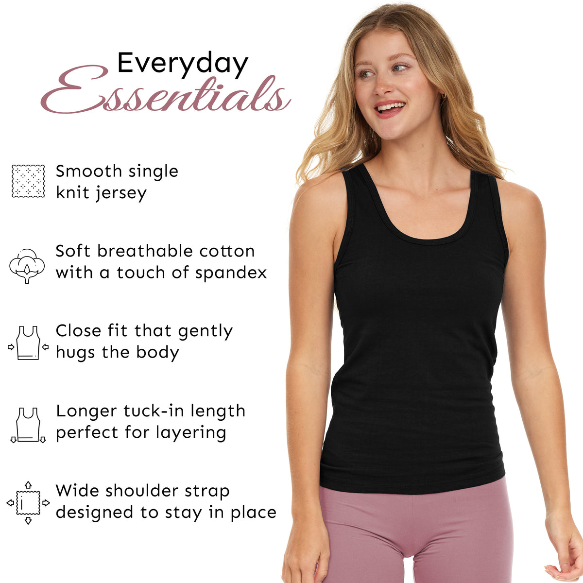 5 Pack Women's Sport Cotton-Spandex Tank Top