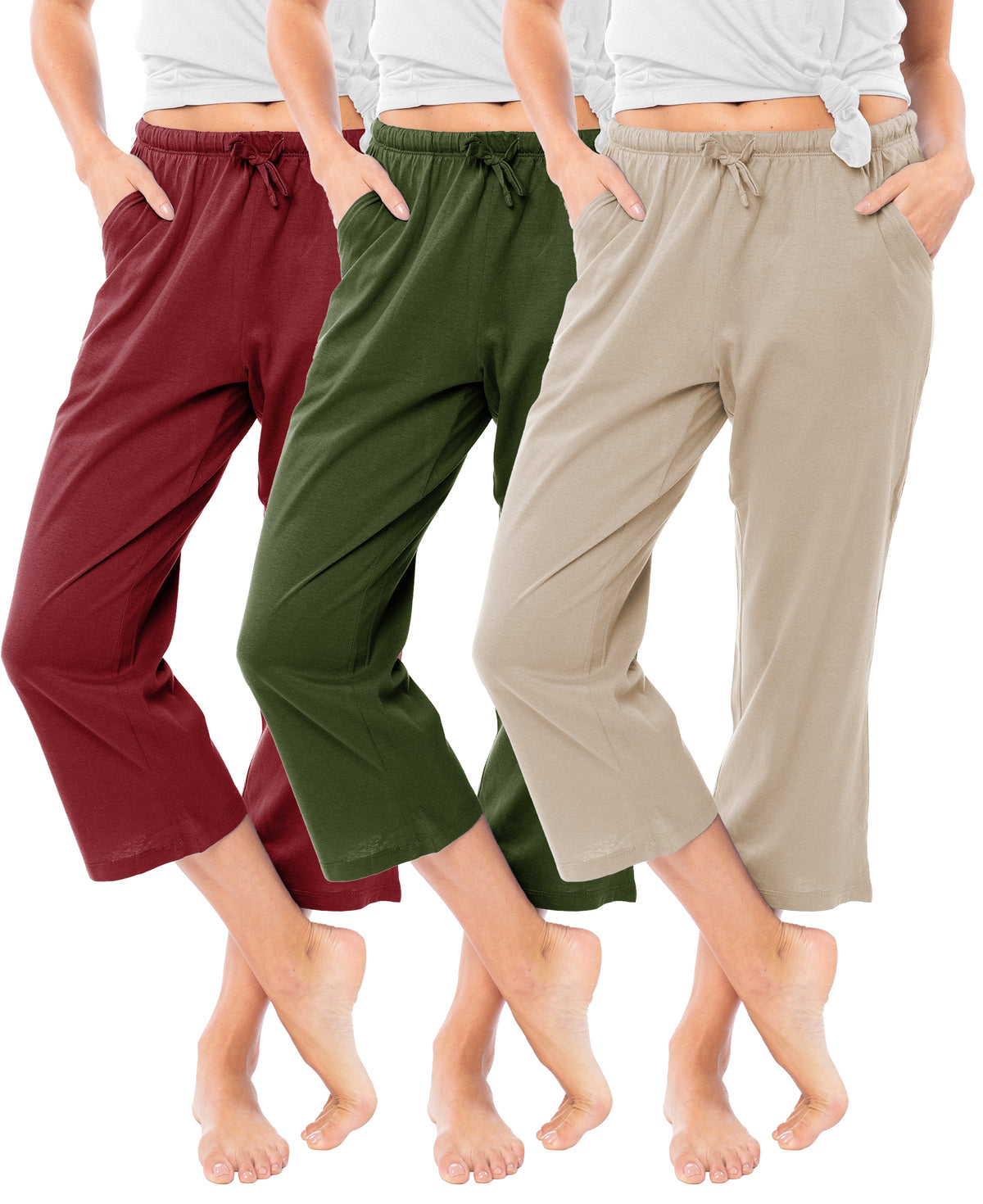 3 Pack Women's Capri Cotton Drawstring Lounge Pants