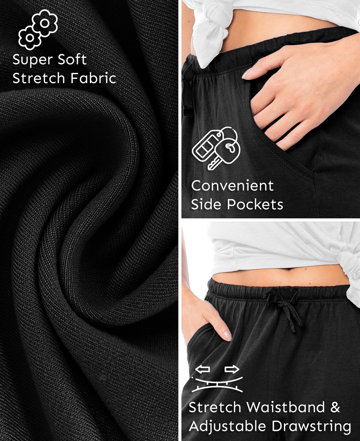 3 Pack Women's Capri Drawstring Lounge Pants