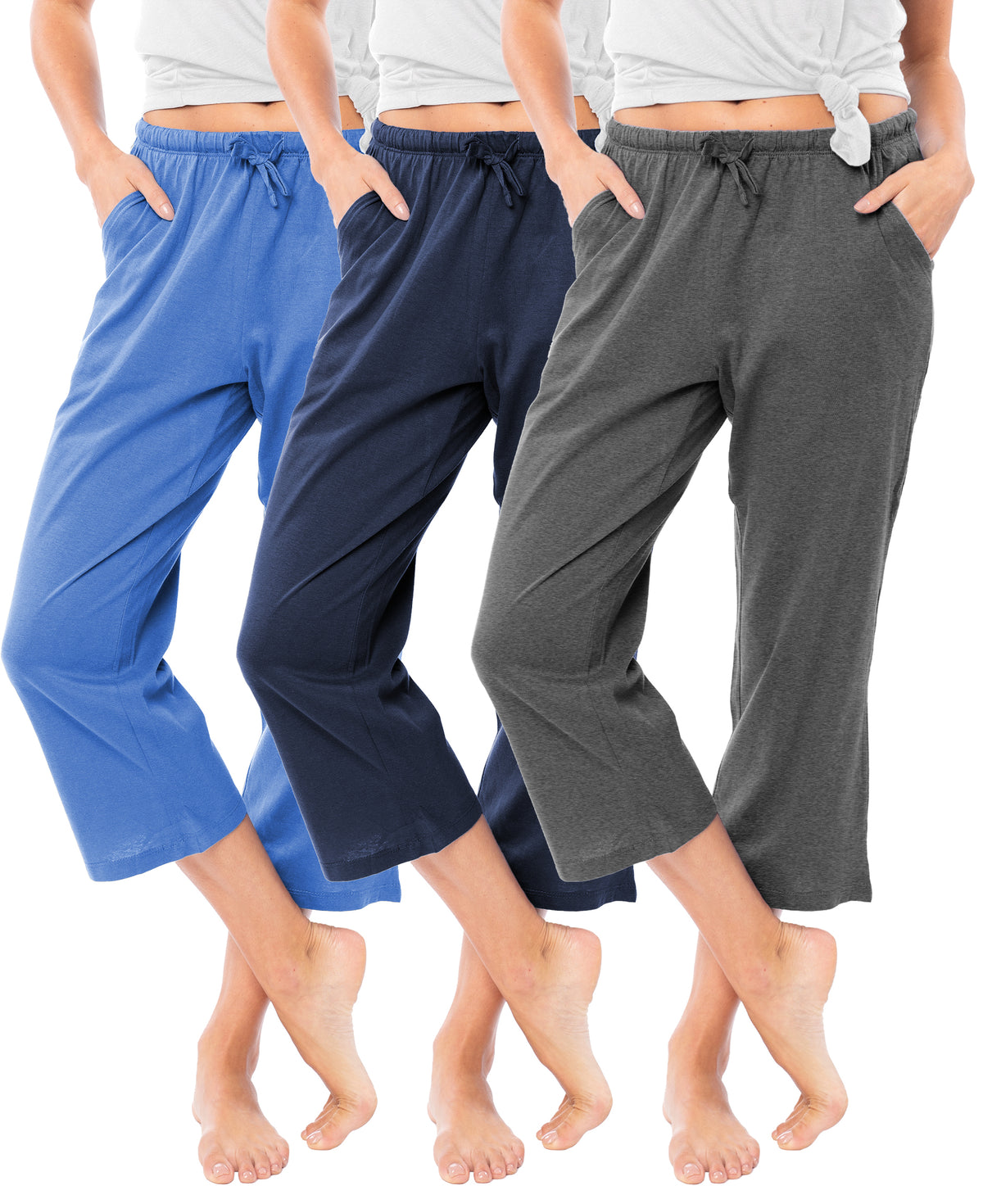 3 Pack Women's Capri Cotton Drawstring Lounge Pants