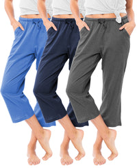 3 Pack Women's Capri Cotton Drawstring Lounge Pants
