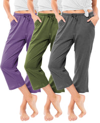 3 Pack Women's Capri Cotton Drawstring Lounge Pants