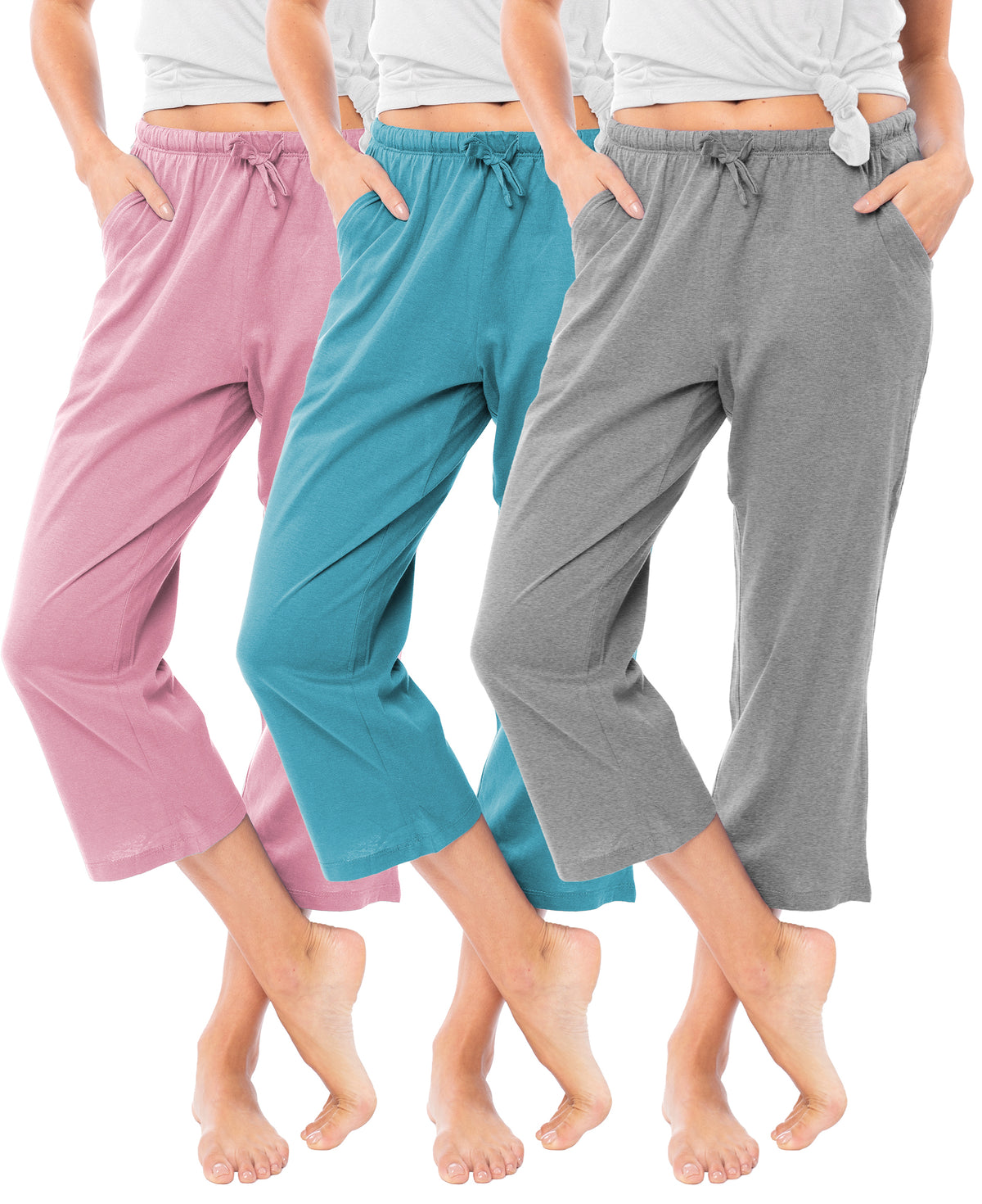 3 Pack Women's Capri Cotton Drawstring Lounge Pants