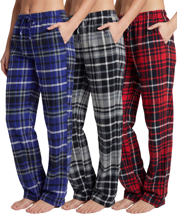 3 Pack Women's Cotton Flannel Plaid Drawstring Lounge Pants