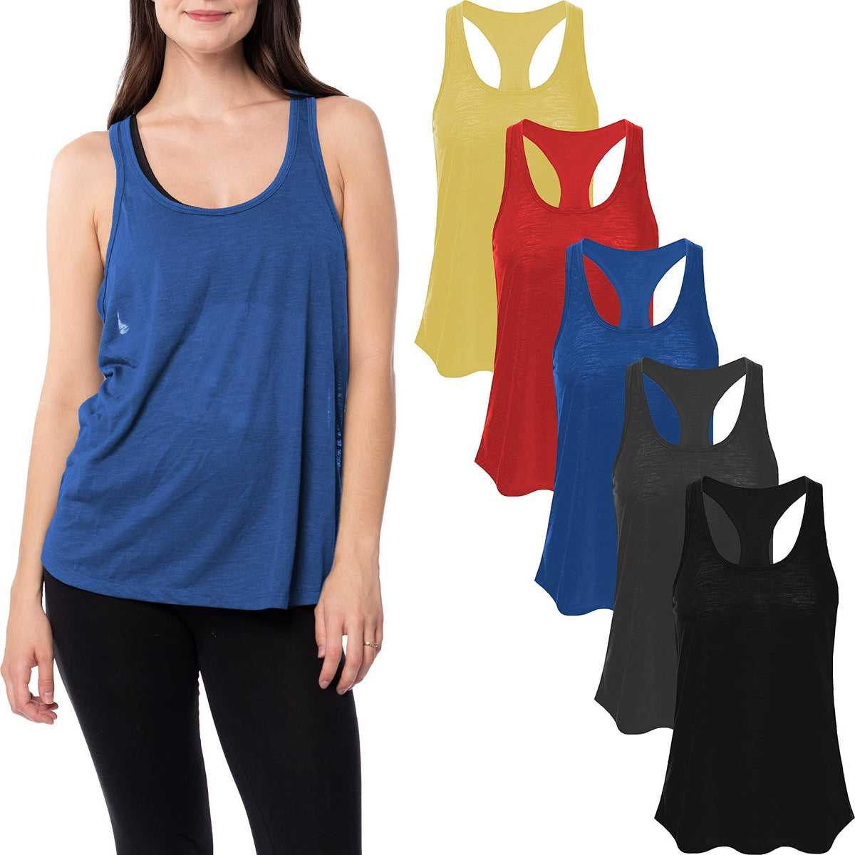 5 Pack Women's Racerback Rayon-Stretch Tank Tops