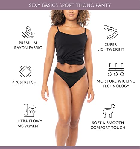 Sexy Basics Women's Sport Thong Panties | Workout Flex Bikini Hi Waist Underwear - Multi Packs