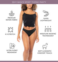 Sexy Basics Women's Sport Thong Panties | Workout Flex Bikini Hi Waist Underwear - Multi Packs