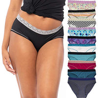 10 Pack Women's Lace Trim Micro Fiber Hi-Cut Bikini Panties