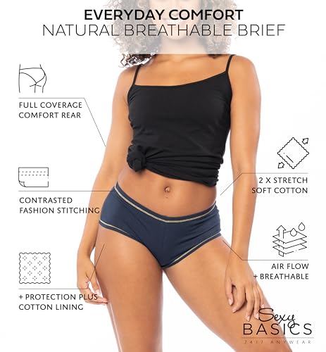 Sexy Basics Women's 12 Pack Cotton Stretch Boyshort Panties