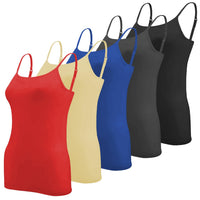 Sexy Basics Women's 5 Pack Cotton Rayon Stretch Cami Tank | Adjustable Spaghetti Strap Tank Top