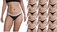 12 Pack Women's Lace Trim Cotton-Spandex Bikini Panties