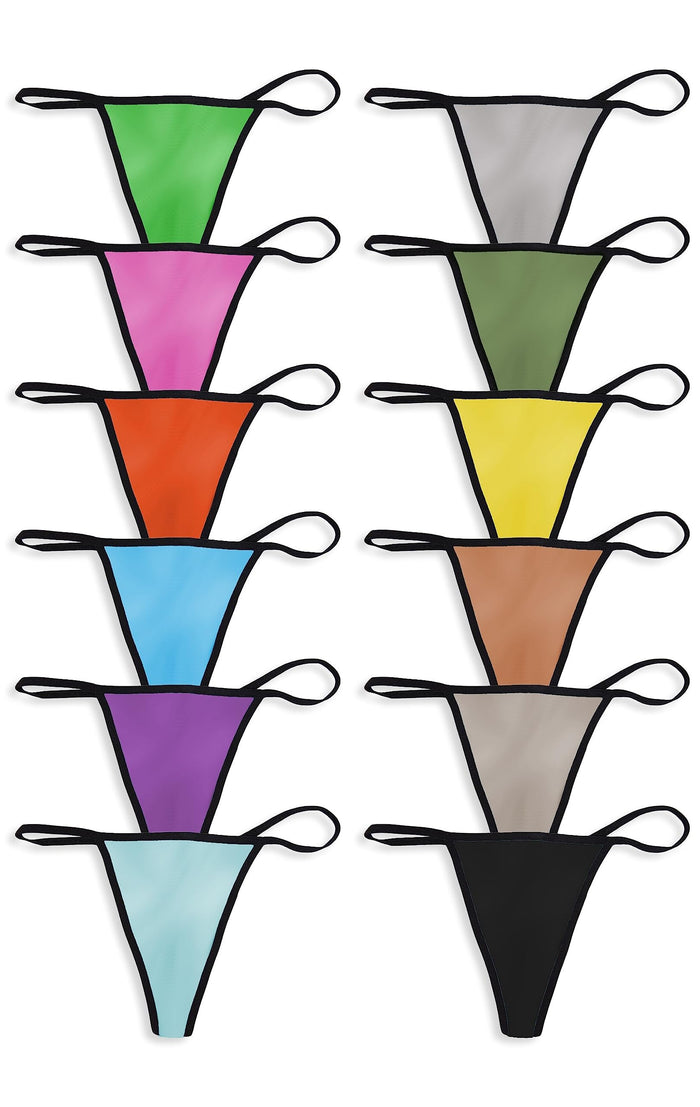 Sexy Basics Women's 12 Pack String Bikini - T-Back Thong Underwear | Buttery Soft No Show Panties