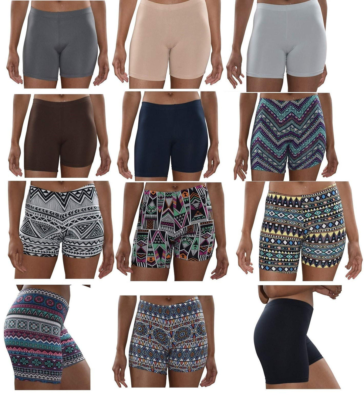 Womens 12 Pack Ultra Soft Brushed Active Yoga Stretch Mini -Bike Short Boxer Briefs