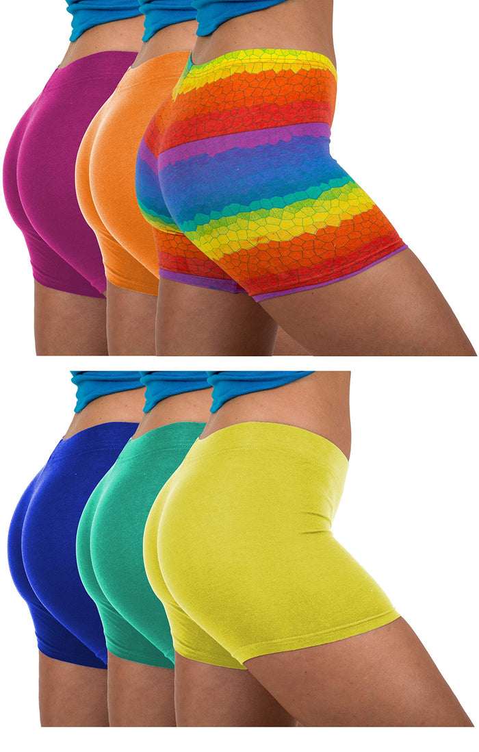 Women's 6 Pack Cotton Stretch Light Weight Boyshort Boxer Brief Undershorts