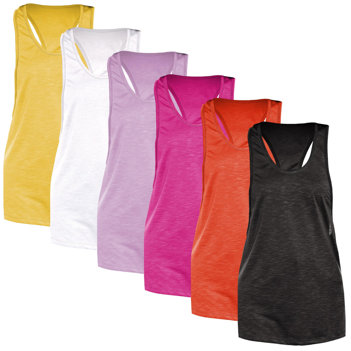 6 Pack Women's Wide Arm-Hole Racerback Poly-Slub Tank Top